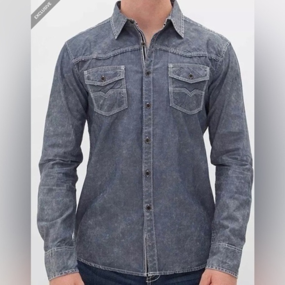 🎊 BKE Harrisonville Denim Blue Long Sleeve Button Down Shirt